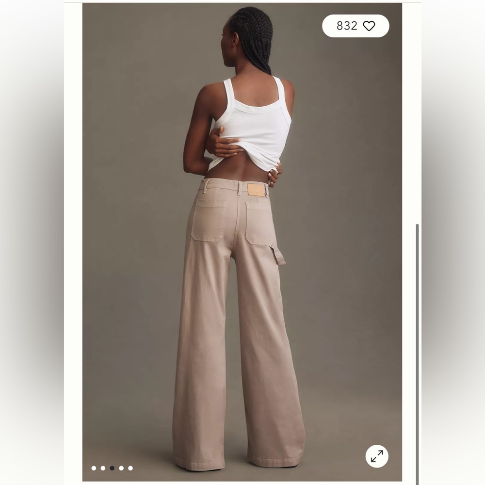 Self Contrast Anthropologie Georgia Utility Beige Wide Leg Pants - Picture 2 of 14